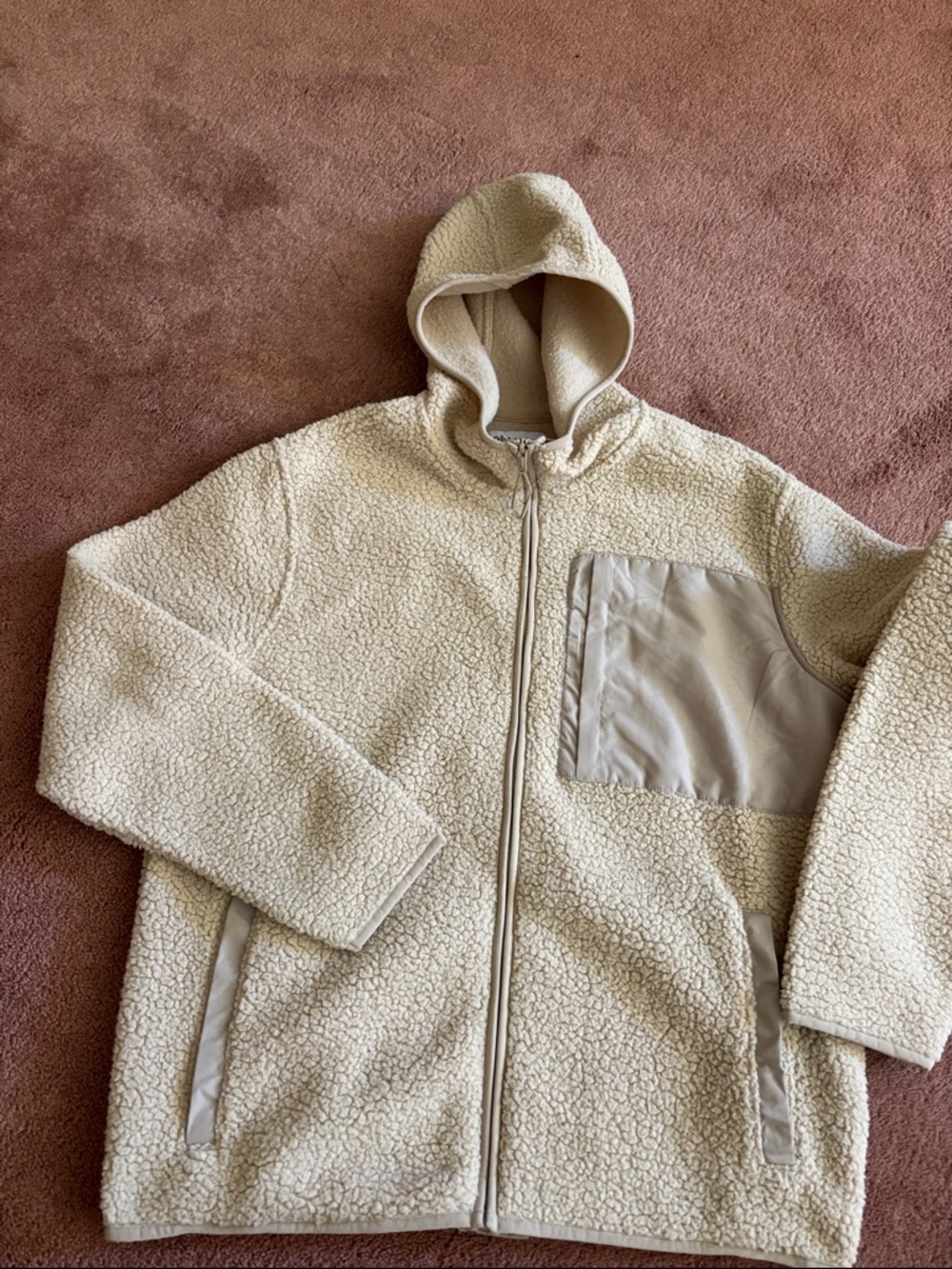Cream Sherpa Zip Hoodie Jacket - Mens size S warm lightweight cozy